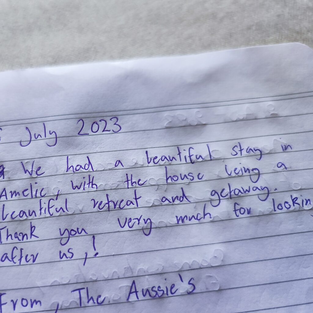 Guestbook note: a beautiful stay and a beautiful retreat and getaway